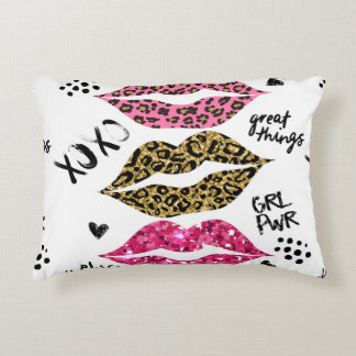 Glitter typography print with lips pattern decorative cushion