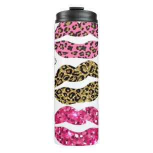 Glitter typography print with lips pattern thermal tumbler
