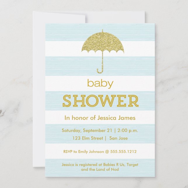 Glitter umbrella baby shower invitation (Front)