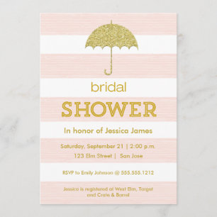 Glitter umbrella bridal shower invitation - pink