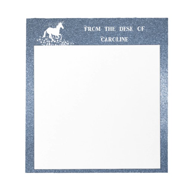 Glitter Unicorn and Stars | Blue Notepad (Front)
