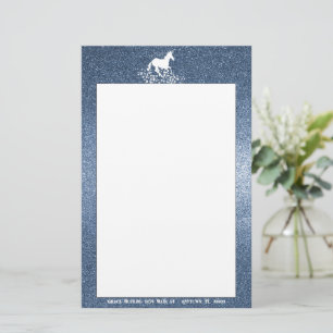Glitter Unicorn and Stars   Blue Stationery