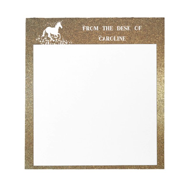 Glitter Unicorn and Stars | Gold Notepad (Front)