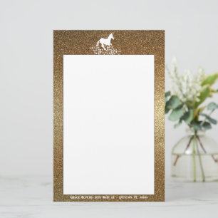 Glitter Unicorn and Stars   Gold Stationery