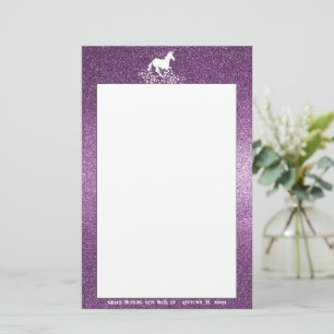Glitter Unicorn and Stars Magenta Stationery
