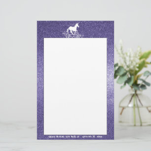 Glitter Unicorn and Stars Purple Stationery