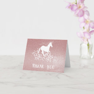 Glitter Unicorn and Stars Thank You Pink Card