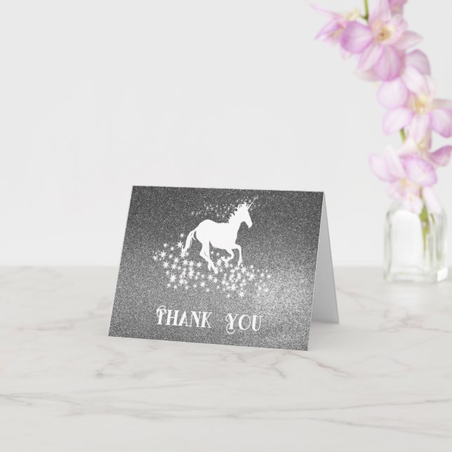 Glitter Unicorn and Stars Thank You | Silver Card (Orchid)