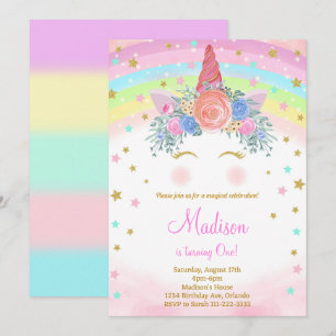 Glitter Unicorn Birthday Invitation