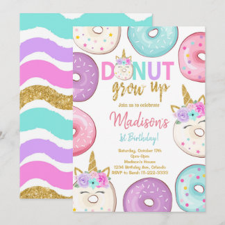 Glitter Unicorn Doughnuts Birthday Invitation