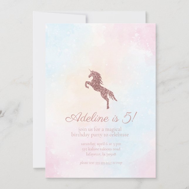 Glitter Unicorn Girl Birthday Party Invitation (Front)
