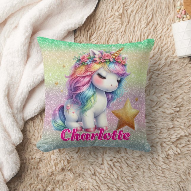 Glitter unicorn magical star  cushion (Blanket)