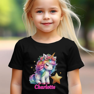 Glitter unicorn magical star kids black T-Shirt