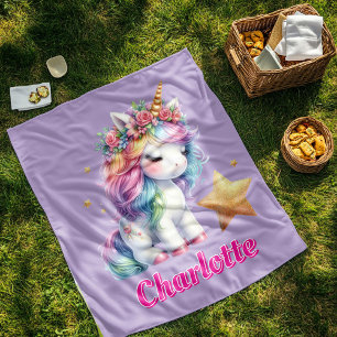 Glitter unicorn magical star lavender fleece blanket