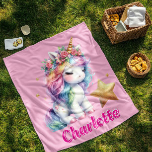 Glitter unicorn magical star pink fleece blanket