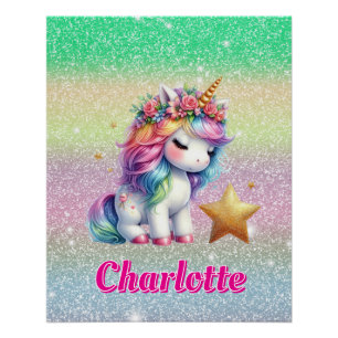 Glitter unicorn magical star  poster