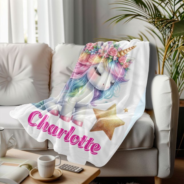 Glitter unicorn magical star White Fleece Blanket (Creator Uploaded)
