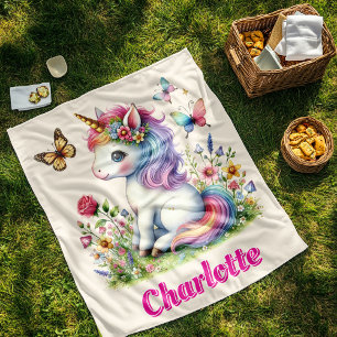 Glitter unicorn meadow wildflowers  fleece blanket