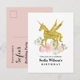 glitter unicorn party invitation  postcard