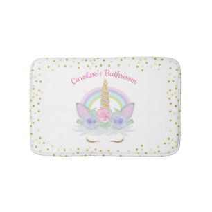 Glitter Unicorn Pink & Gold Rainbow Girl's Bath Mat