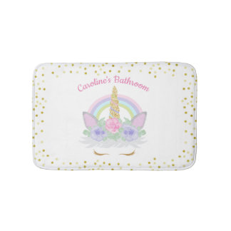 Glitter Unicorn Pink & Gold Rainbow Girl's Bath Mat