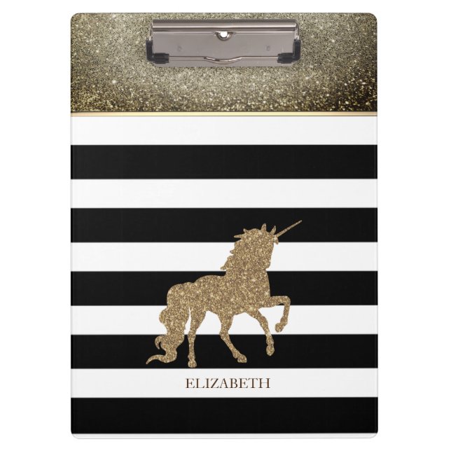 Glitter Unicorn, Stripes -Personalised Clipboard (Front)