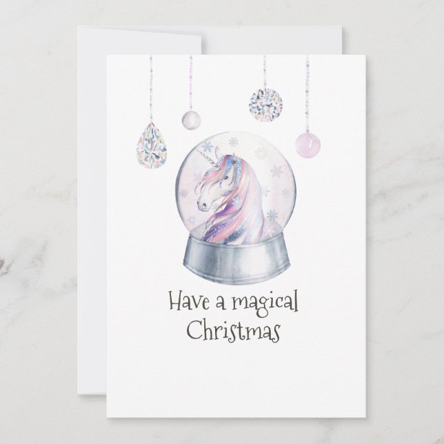 Glitter Unicorn Winter Holiday Photo Collage Card (Front)