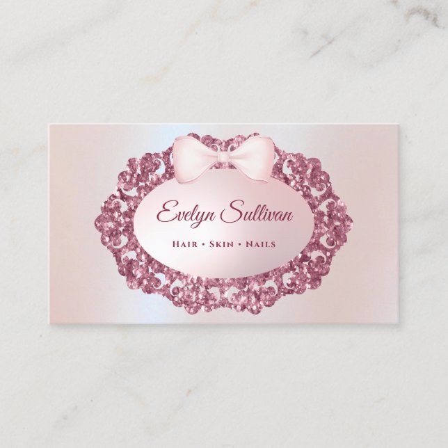 Glitter vintage frame faux foil business card (Front)