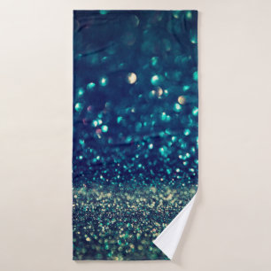 glitter vintage lights background. gold, silver, b bath towel