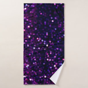 Glitter vintage lights background. purple and blac bath towel
