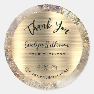 Glitter Watercolor and Foil Elegant Thank You Classic Round Sticker