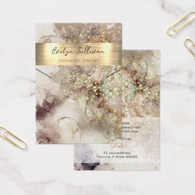 Glitter watercolor and foil necklace display card (Office)