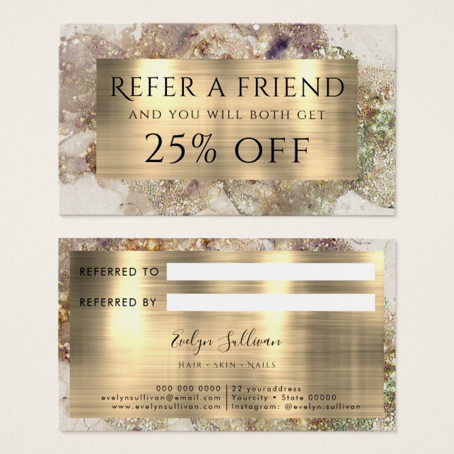 Glitter Watercolor and Foil Referral Card (Front & Back)