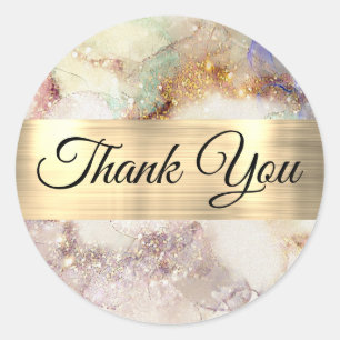 Glitter Watercolor and Gold Foil Thank you Classic Round Sticker