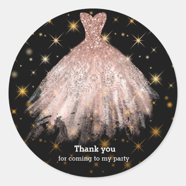 Glitter watercolor dresses classic round sticker (Front)