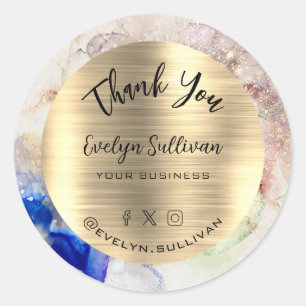 Glitter Watercolor Gold Foil Elegant Thank You Classic Round Sticker