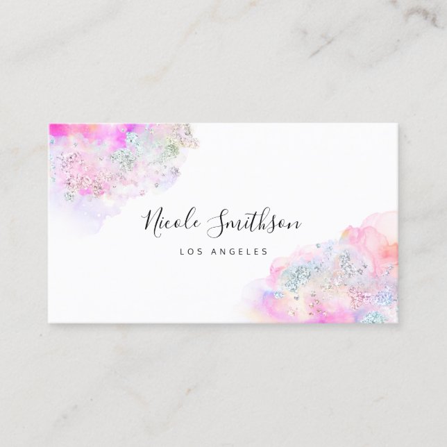 glitter watercolor opal splashes business card (Front)
