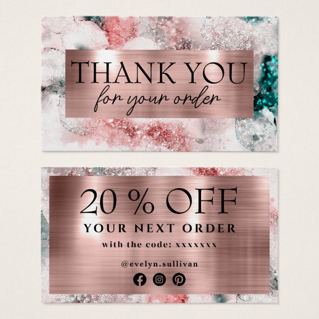 Glitter watercolor rose gold foil discount card (Front & Back)