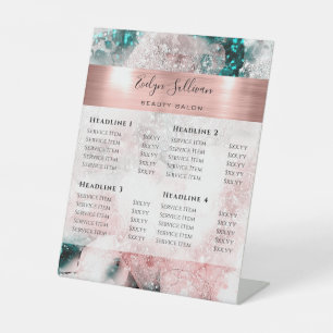 Glitter Watercolor Rose Gold Foil Price List Pedestal Sign