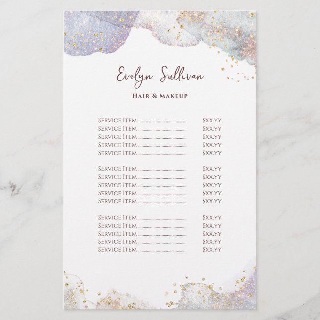 Glitter watercolor shapes price list flyer (Front)