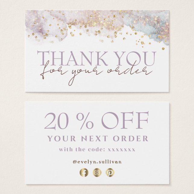 Glitter watercolor shapes thank you discount card (Front & Back)
