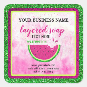 Glitter watermelon layered soap square sticker