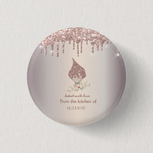 Glitter Whisk Rose Gold Glitter Drips Bakery    3 Cm Round Badge