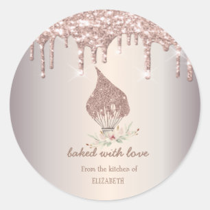 Glitter Whisk Rose Gold Glitter Drips Bakery    Classic Round Sticker