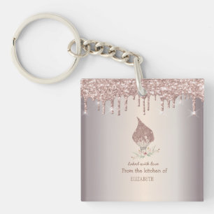 Glitter Whisk Rose Gold Glitter Drips Bakery    Key Ring