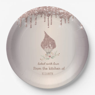 Glitter Whisk Rose Gold Glitter Drips Bakery    Paper Plate