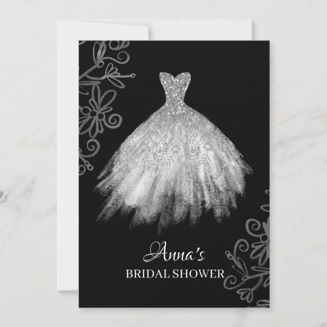 *~* Glitter White Bridal Gown Dress Bridal Shower Invitation (Front)