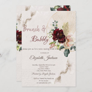 Glitter Wine Glass Burgundy Flower Bridal Shower   Invitation