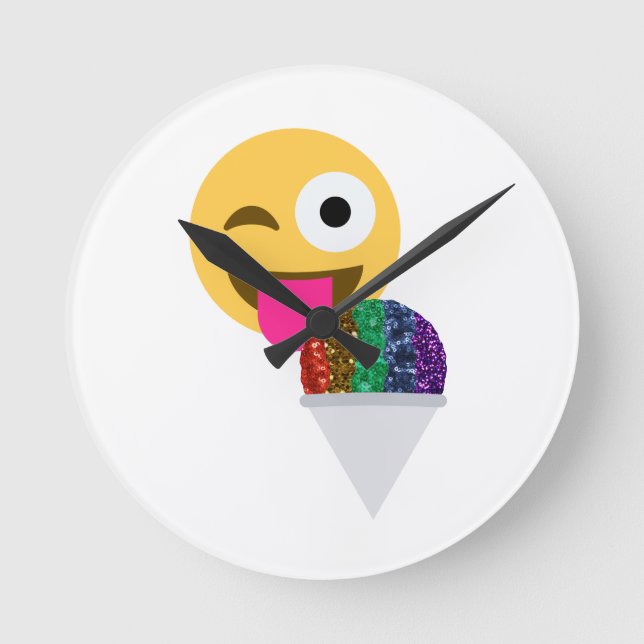 glitter wink emoji round clock (Front)