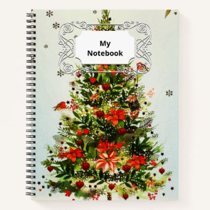 Glitter Winter Deer Forest Rose Floral Watercolor Notebook